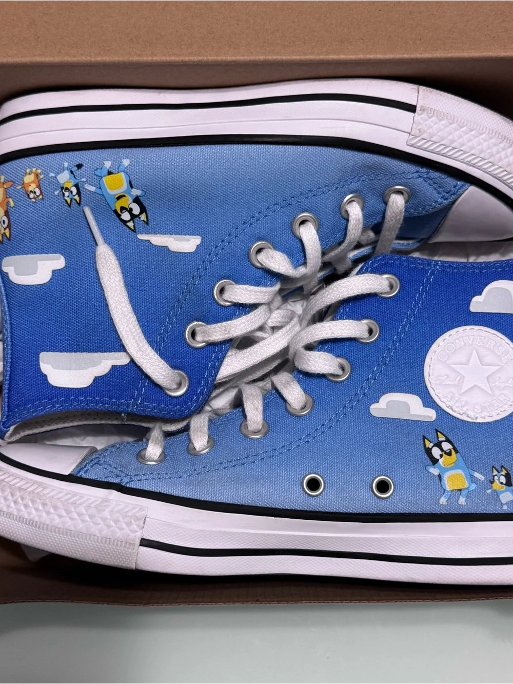 Converse Kids Light Blue High-Top Sneakers with Cartoon Cloud Accent